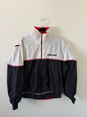 Vintage Bridgestone Racing Black and White Color Block Windbreaker